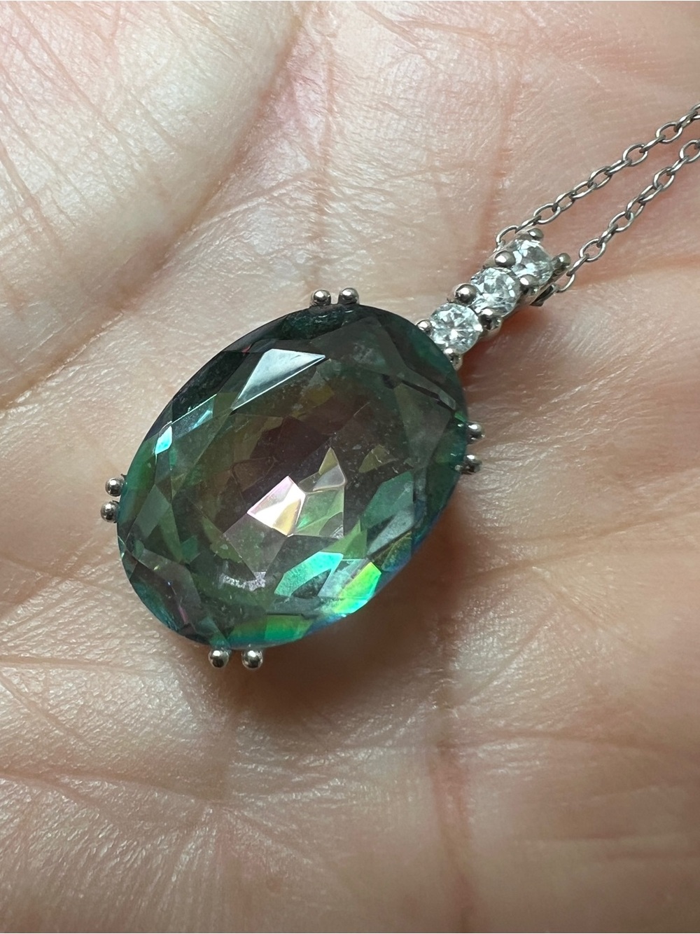 BBJ 925 Sterling Silver Oval Mystic Topaz Pendant Necklace